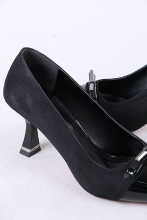 Lunete Siyah Rugan Süet Tokalı Topuklu Kadın Ayakkabı