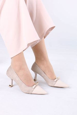 Lunete Bej Rugan Süet Tokalı Topuklu Kadın Ayakkabı