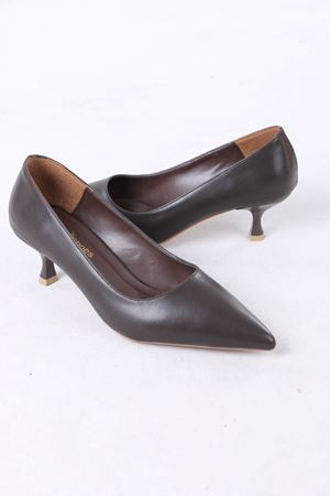 Mauger Kahverengi Mat Deri Topuklu Kadın Ayakkabı