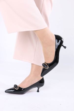 Mignon Siyah Rugan Tokalı Topuklu Kadın Ayakkabı