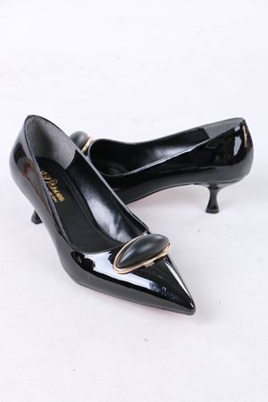 Mignon Siyah Rugan Tokalı Topuklu Kadın Ayakkabı