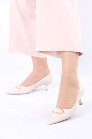 Mignon Bej Rugan Tokalı Topuklu Kadın Ayakkabı