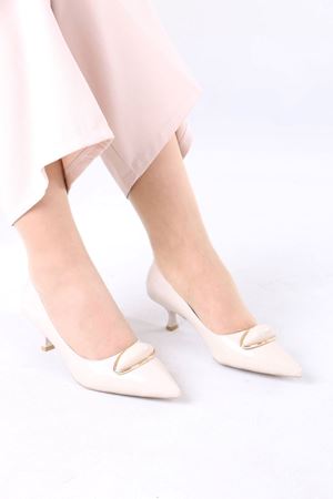 Mignon Bej Rugan Tokalı Topuklu Kadın Ayakkabı