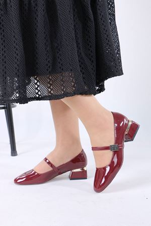 Merla Bordo Rugan Tokalı Topuklu Kadın Ayakkabı