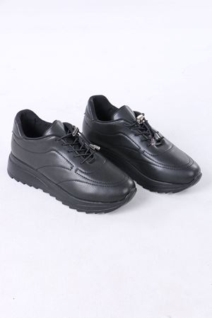 Lanton Siyah Mat Deri Bağcıklı Kadın Günlük Spor Ayakkabı