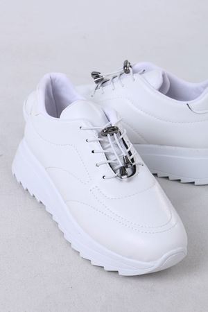 Lanton Beyaz Mat Deri Bağcıklı Kadın Günlük Spor Ayakkabı