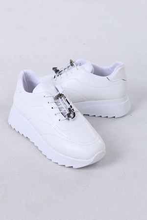 Lanton Beyaz Mat Deri Bağcıklı Kadın Günlük Spor Ayakkabı