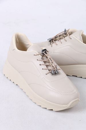 Lanton Bej Mat Deri Bağcıklı Kadın Günlük Spor Ayakkabı