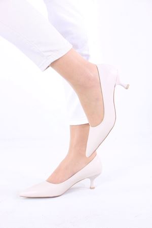 Mauger Bej Mat Deri Topuklu Kadın Ayakkabı