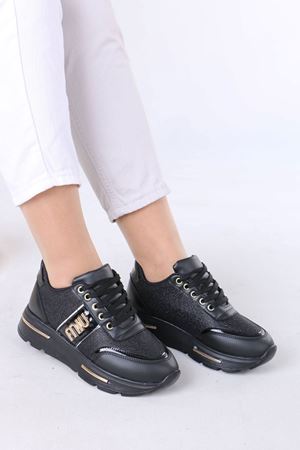 Karter Siyah Simli Kadın Spor Ayakkabı