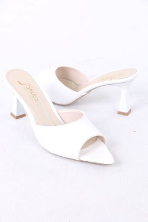 Nadeen Beyaz Rugan Kadın Topuklu Terlik