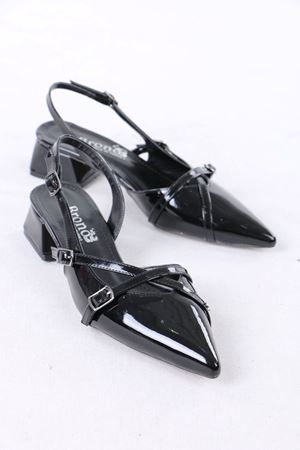 Murl Siyah Rugan Kadın Topuklu Ayakkabı