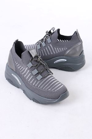 Joella Gri Triko Taşlı Bağcıklı Kadın Spor Ayakkabı