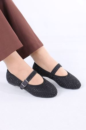 Magali Siyah Süet Kadın Düz Ayakkabı Babet