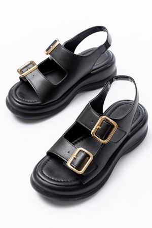 Lemoine Siyah Mat Deri Tokalı Kadın Sandalet