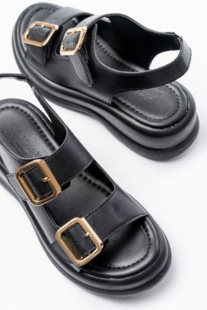 Lemoine Siyah Mat Deri Tokalı Kadın Sandalet