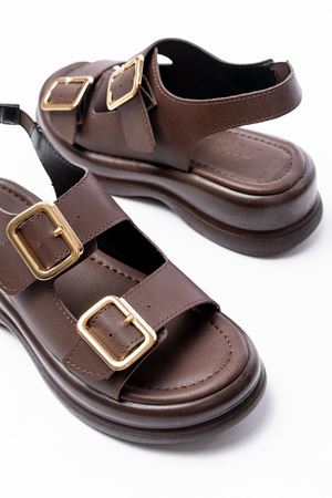 Lemoine Kahverengi Mat Deri Tokalı Kadın Sandalet