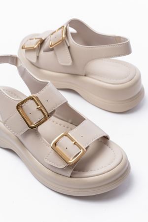 Lemoine Bej Mat Deri Tokalı Kadın Sandalet