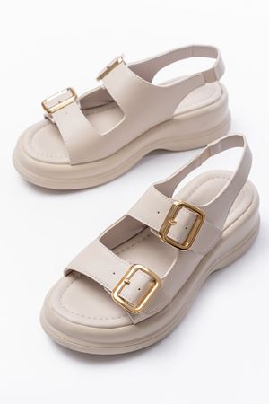 Lemoine Bej Mat Deri Tokalı Kadın Sandalet