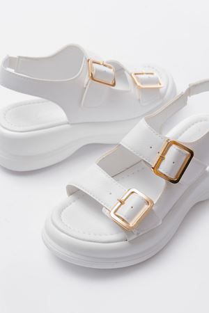 Lemoine Beyaz Mat Deri Tokalı Kadın Sandalet
