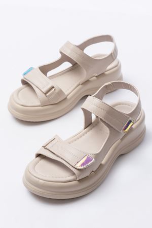 Majori Bej Mat Deri Tokalı Kadın Sandalet