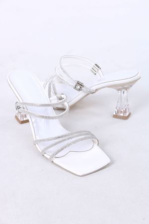 Jasper Beyaz Taşlı Şeffaf Topuklu Kadın Ayakkabı