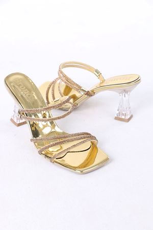 Jasper Gold Taşlı Şeffaf Topuklu Kadın Ayakkabı