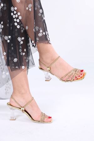 Jasper Gold Taşlı Şeffaf Topuklu Kadın Ayakkabı