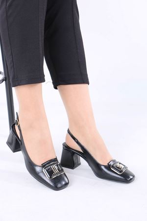 Naeva Siyah Rugan Kalın Topuklu Kadın Ayakkabı