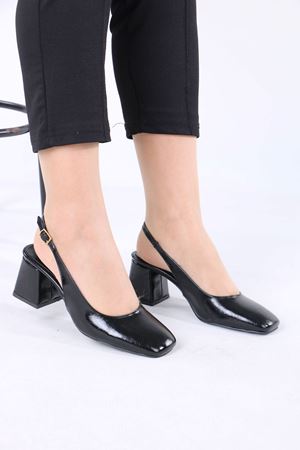 Wonne Siyah Rugan Kalın Topuklu Kadın Ayakkabı