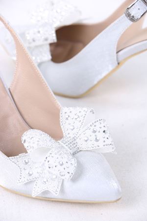 Louie Gümüş Fiyonk Topuklu Kadın Ayakkabı