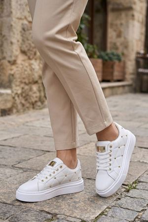 Noll Beyaz Mat Deri Bağcıklı Kadın Spor Ayakkabı