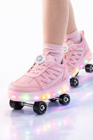 Rusell Pembe Paten 4 Tekerli Led Işıklı Kaymaz Taban Ortopedik Çocuk Ayakkabı