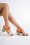 Marc Bej Oranj Yeşil Mat Deri Kadın Topuklu Ayakkabı