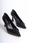 Amice Siyah Mat Deri Kadın Topuklu Ayakkabı
