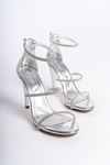 Ancil Gümüş Taşlı Rugan Kadın Topuklu Ayakkabı