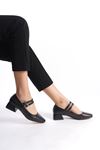 Bertille Siyah Mat Deri Kadın Topuklu Ayakkabı