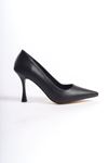 Bois Siyah Mat Deri Kadın Topuklu Ayakkabı