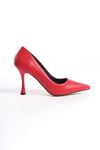 Bois Kırmızı Mat Deri Kadın Topuklu Ayakkabı