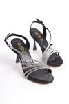 Calve Siyah Taşlı Saten Kadın Topuklu Ayakkabı