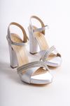 Chaney Gümüş Saten Taşlı Kadın Platform Topuklu Ayakkabı