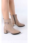 Junious Nude Mat Deri Tokalı Fermuarlı Kadın Bot
