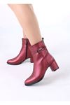 Junious Bordo Mat Deri Tokalı Fermuarlı Kadın Bot