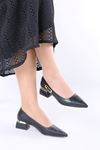 Zailor Siyah Mat Deri Tokalı Topuklu Kadın Ayakkabı