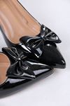 Martine Siyah Rugan Fiyonk Tokalı Topuklu Kadın Ayakkabı